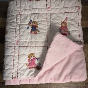 Vintage Handmade Baby Quilt 36"x38 Girls